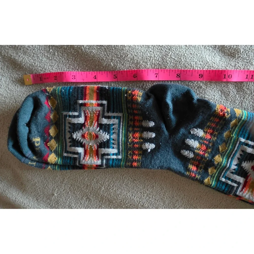 Pendleton Southwestern Geometric Wool Blend Crew Socks Teal Blue Orange Harding